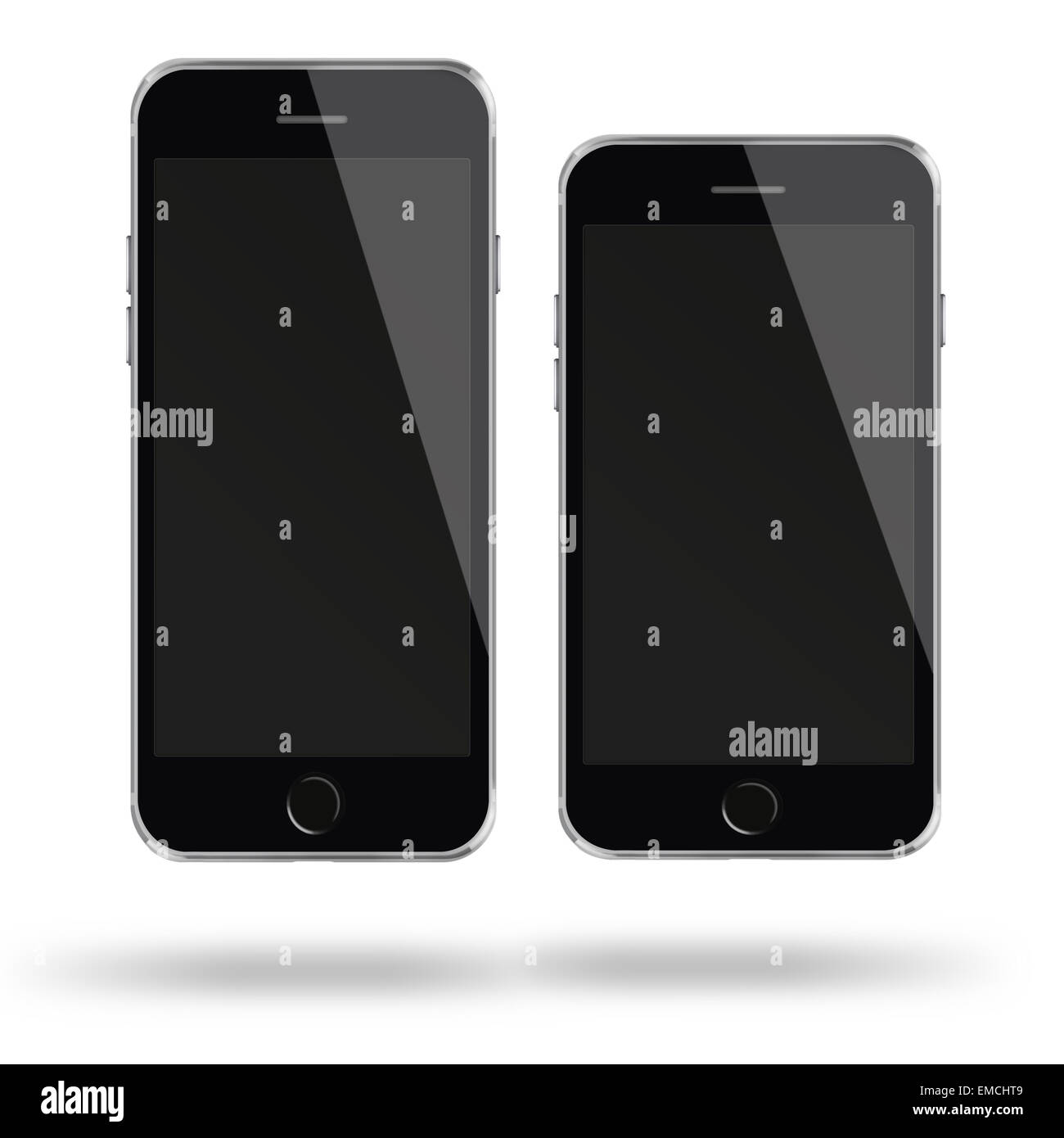Mobile smart phones with black screen isolated on white background ...