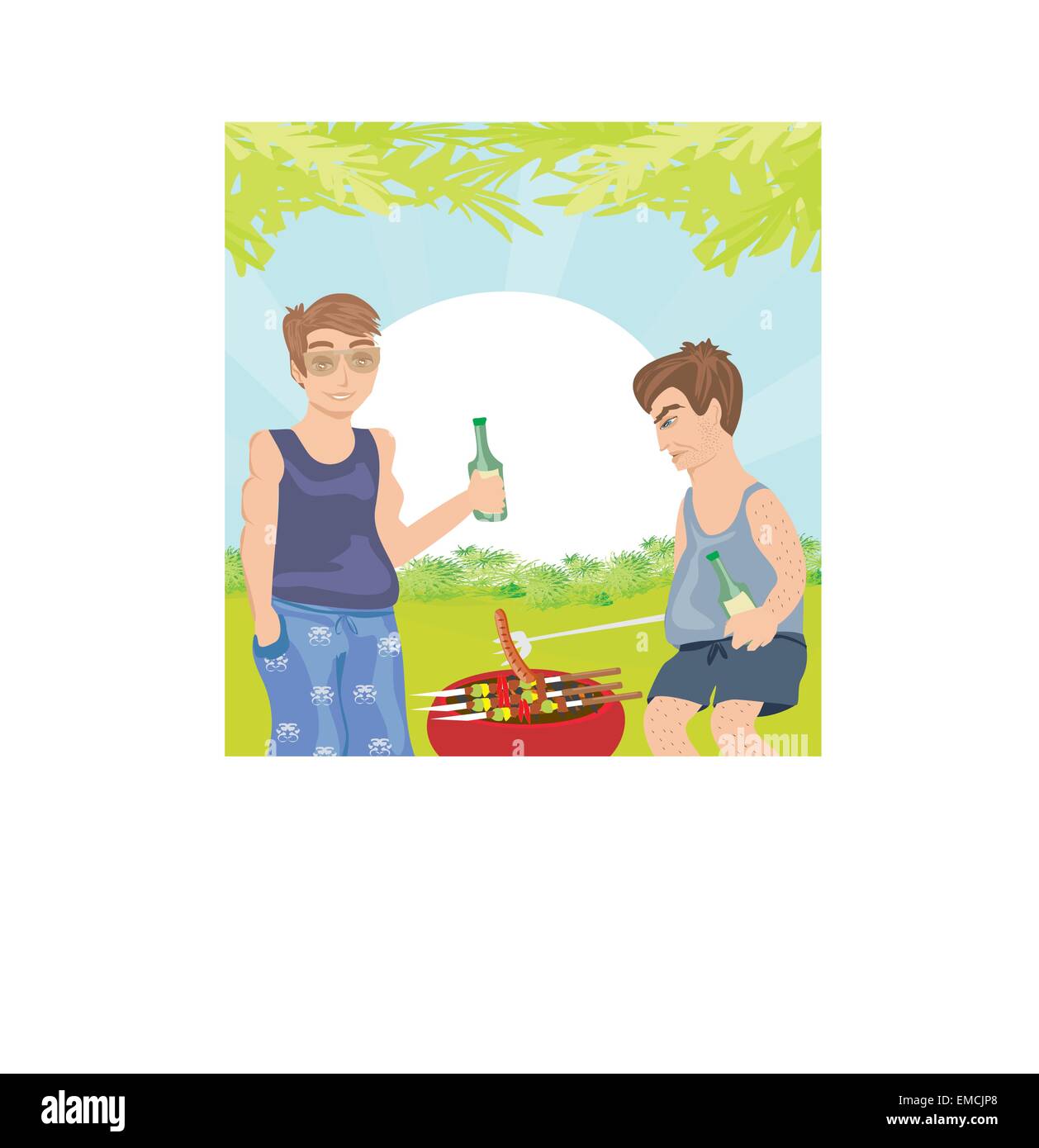 two men barbecuing funny barbecue Party Invitation Stock Vector Image
