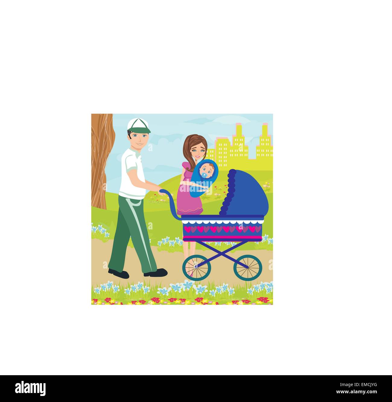 family for a walk on a sunny day Stock Vector