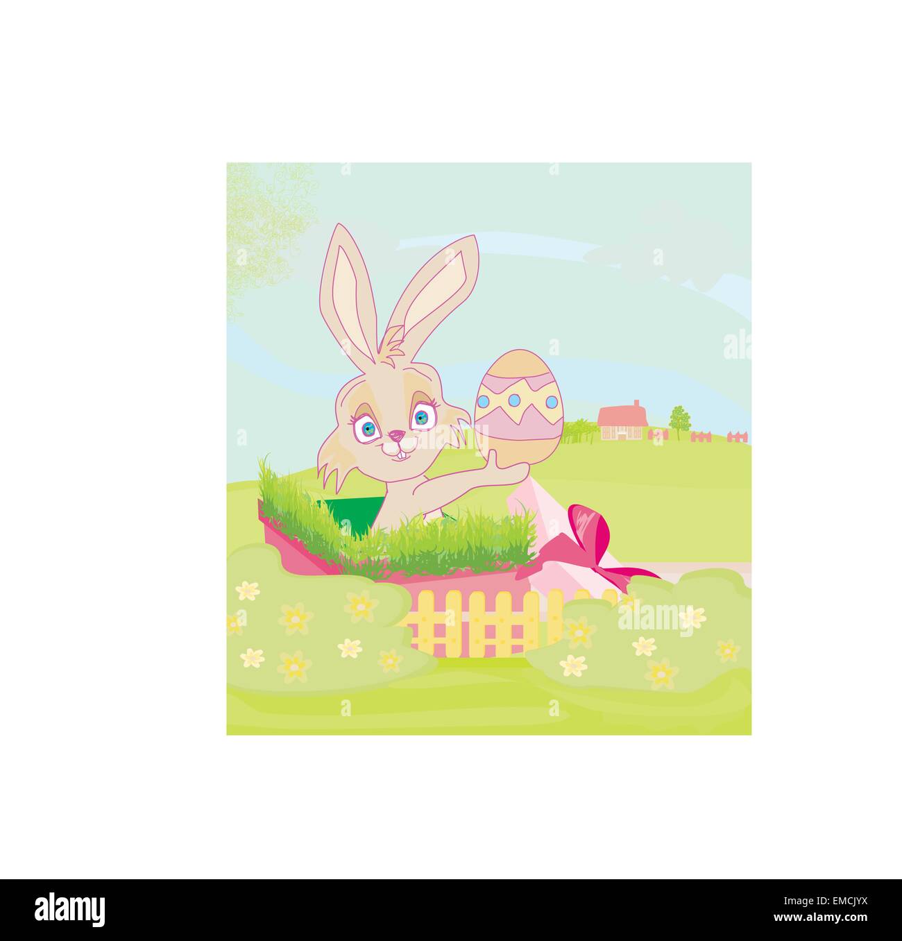 little rabbit in gift box, easter surprise present Stock Vector