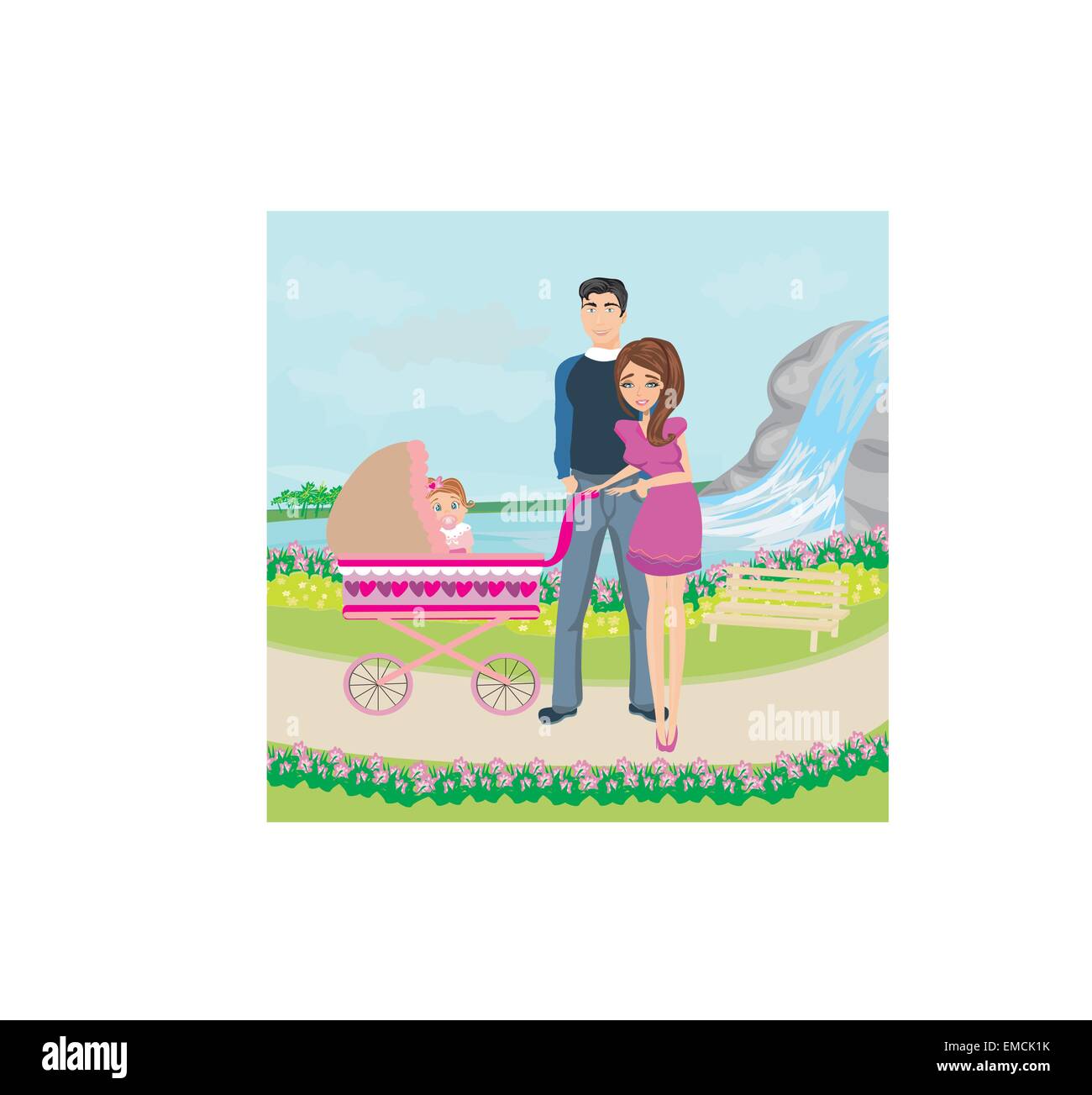 Couple walking with daughter Stock Vector