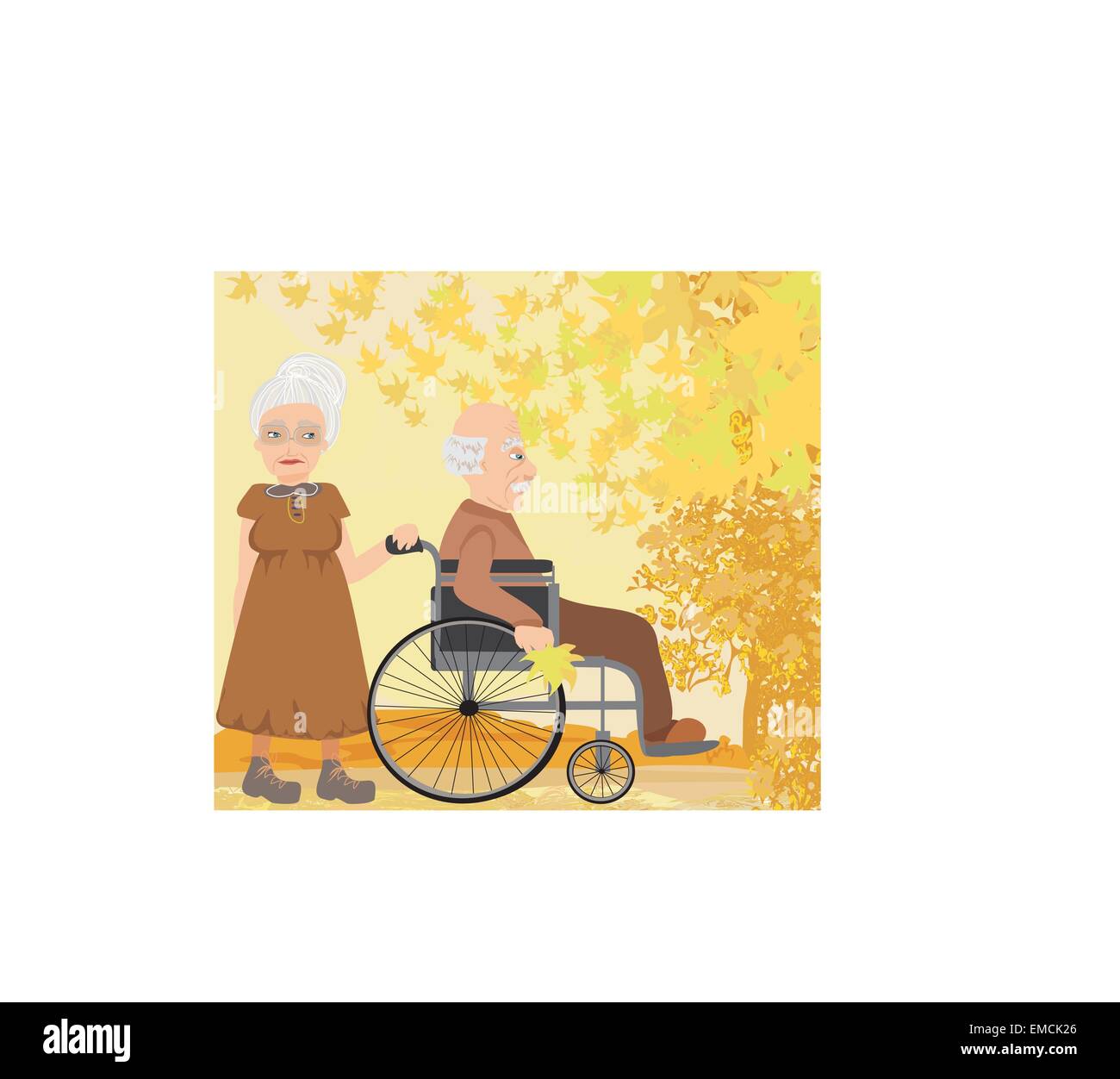 Senior couple in autumn day Stock Vector