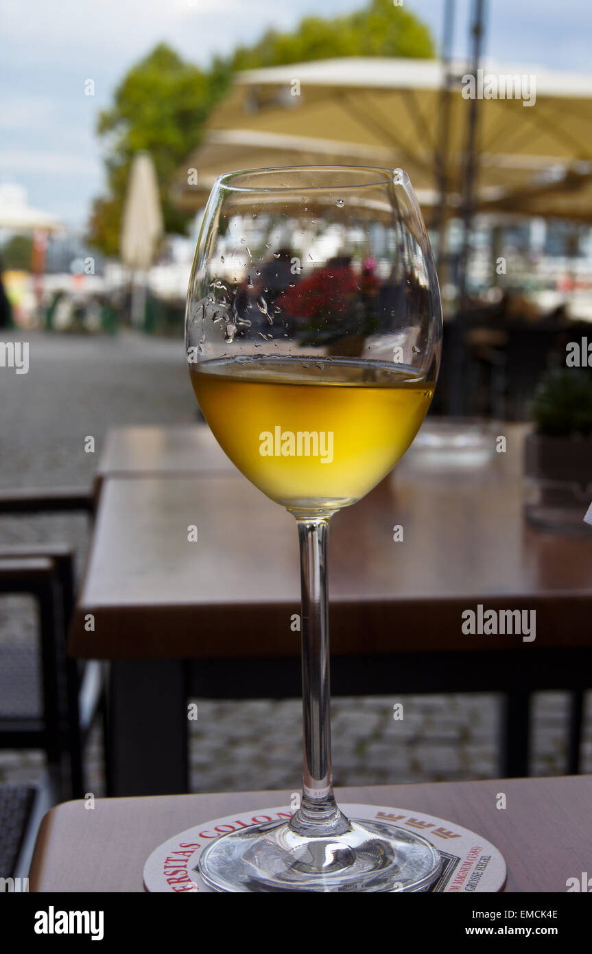 Bar Riesling A glass of chilled Mosel Riesling white wine at Stapelhäuschen bar ...