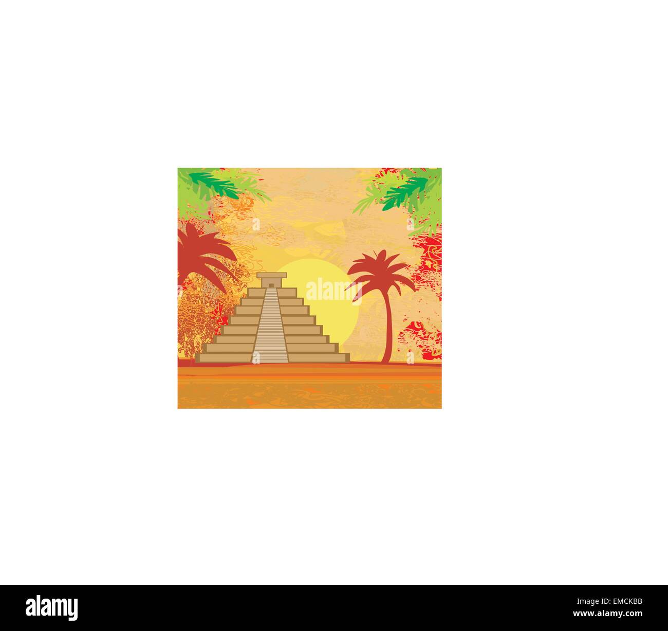 Mayan Pyramid, Chichen-Itza, Mexico - grunge abstract background Stock Vector