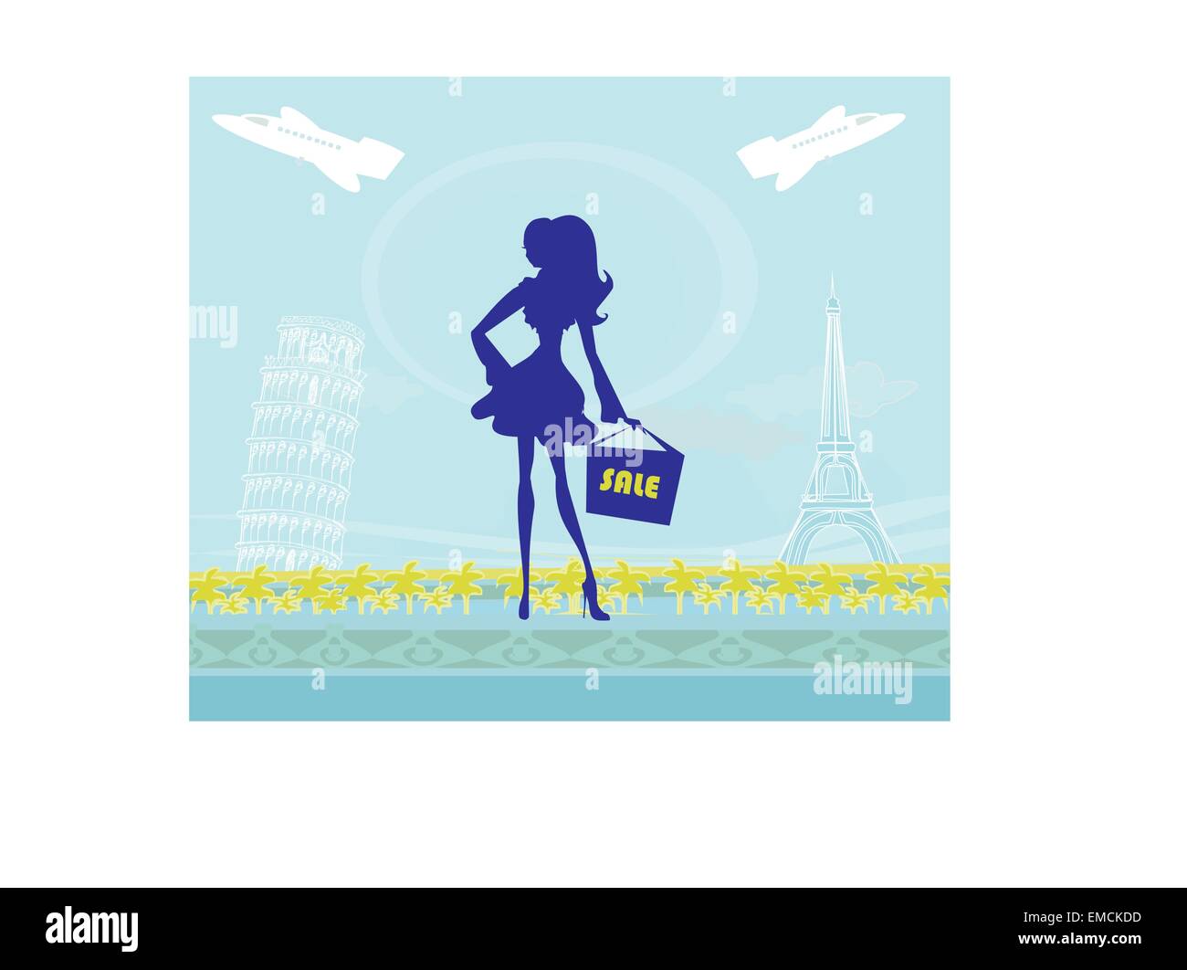 beautiful women Shopping in France and Italy Stock Vector