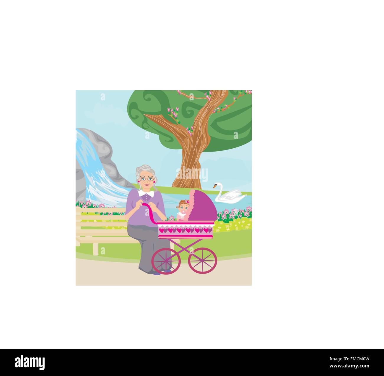 grandmother with her granddaughter for a walk in the park Stock Vector
