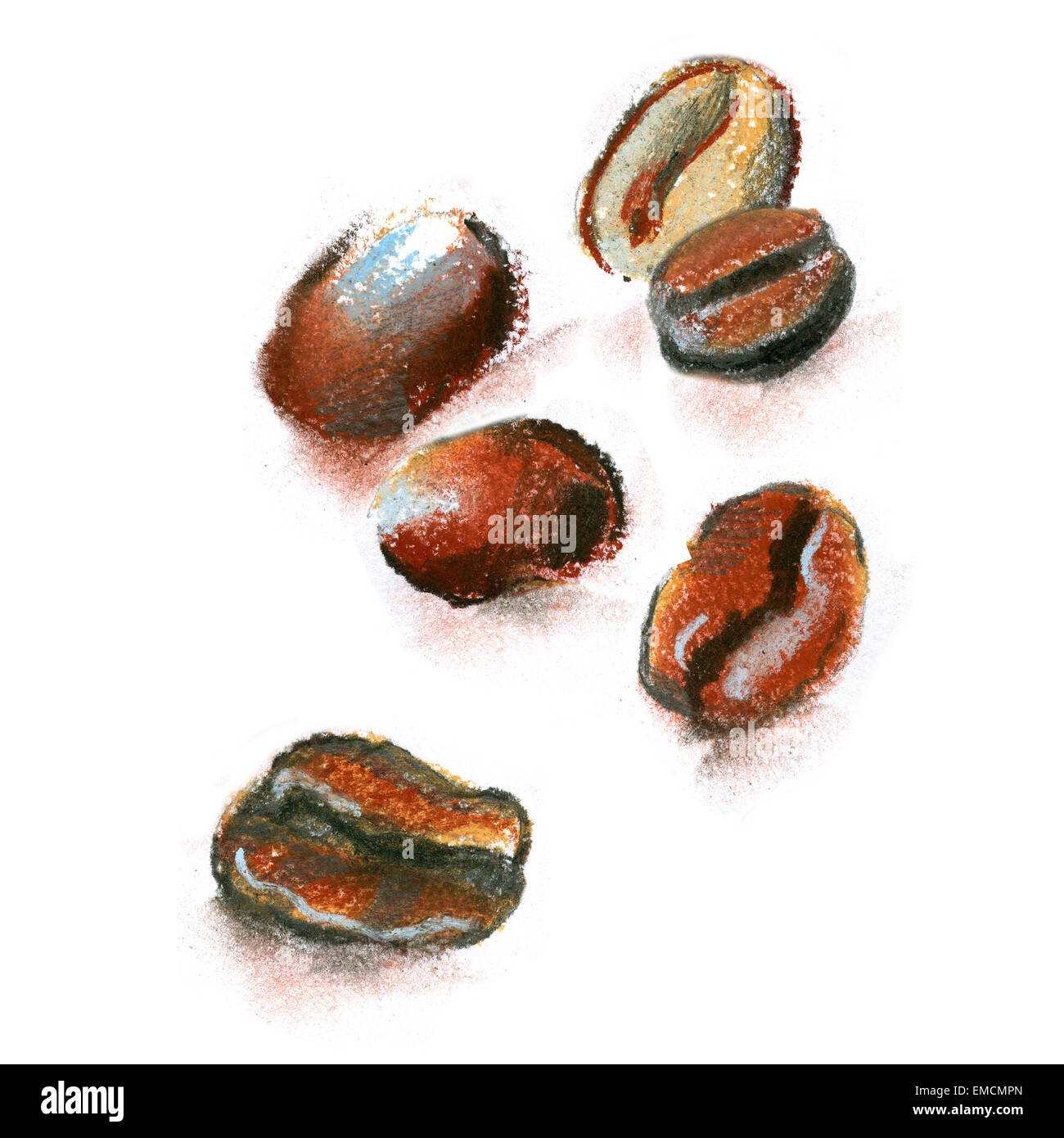 fresh coffee beans on white background Stock Photo - Alamy