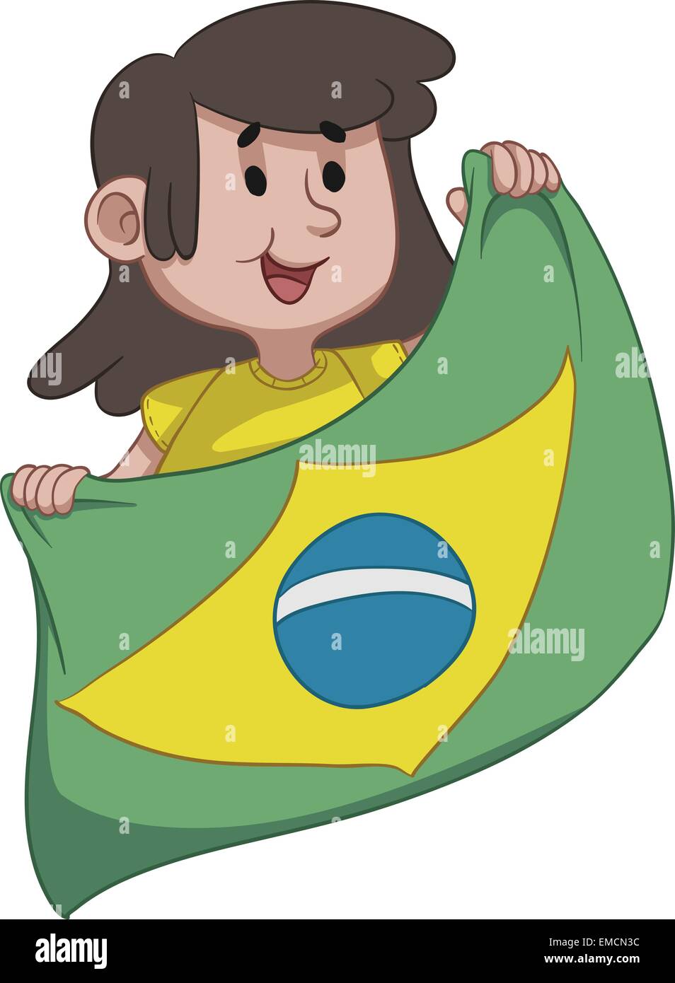 Girl Holding a Brazilian Flag Stock Vector