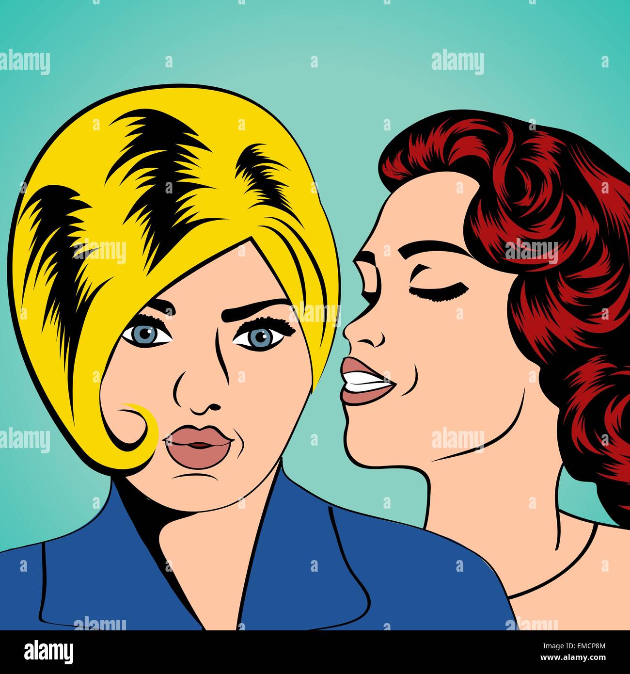 Two young girlfriends talking, comic art illustration Stock Vector