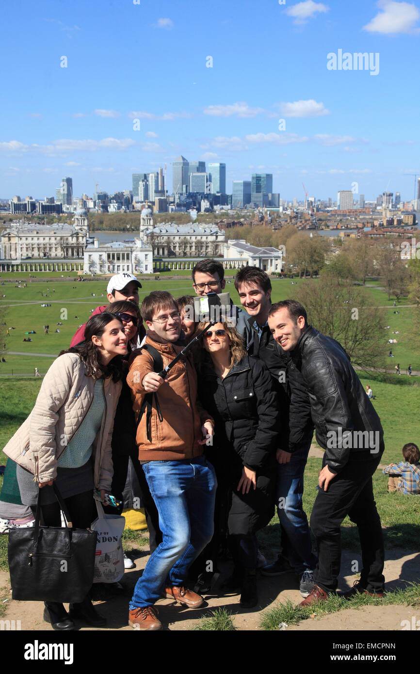 Friends taking a 'Selfie ' Group Photo at Greenwich London Stock Photo