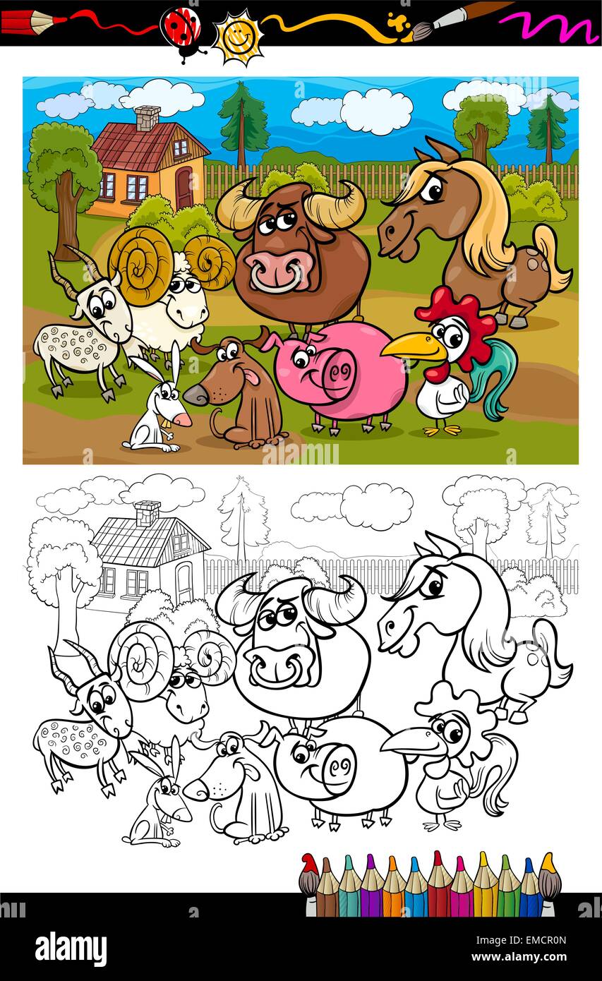 cartoon farm animals for coloring book Stock Vector