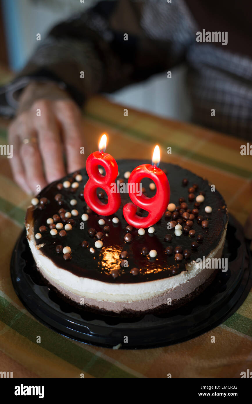 Birthday Cake For A 89 Year Old Woman Stock Photo Alamy