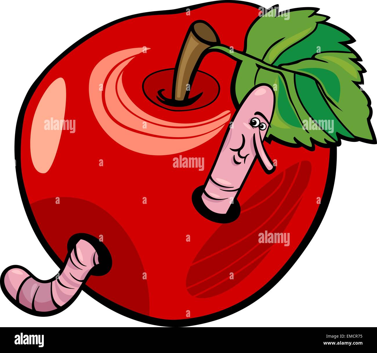apple with worm cartoon illustration Stock Vector Image & Art - Alamy