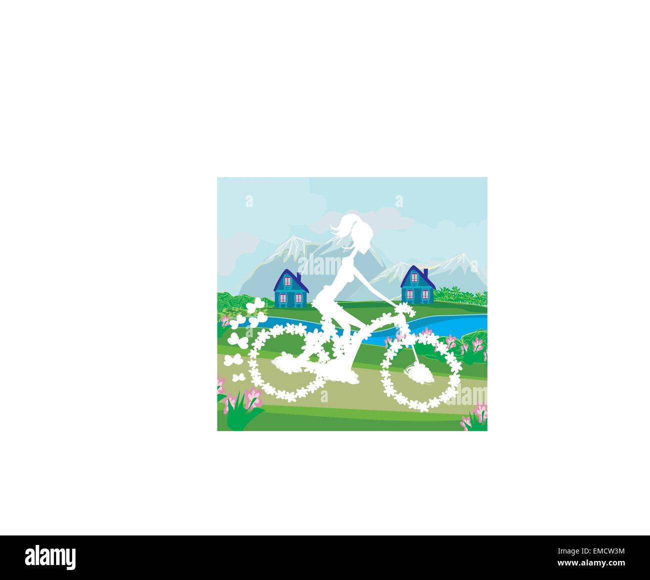 Abstract card with girl riding a bike Stock Vector