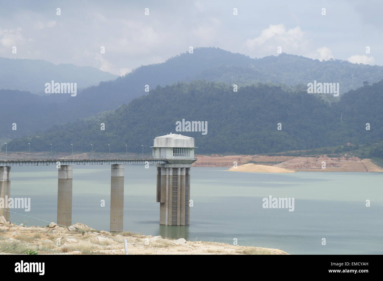 low water level at Sungai Selangor dam, Malaysia Stock Photo