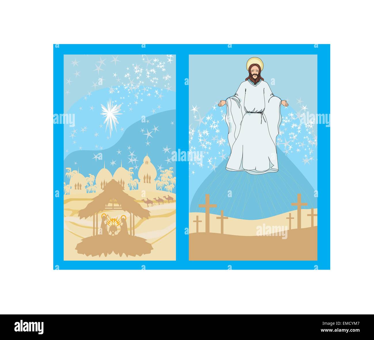 two religious images - Jesus Christ bless and birth of Jesus Stock Vector