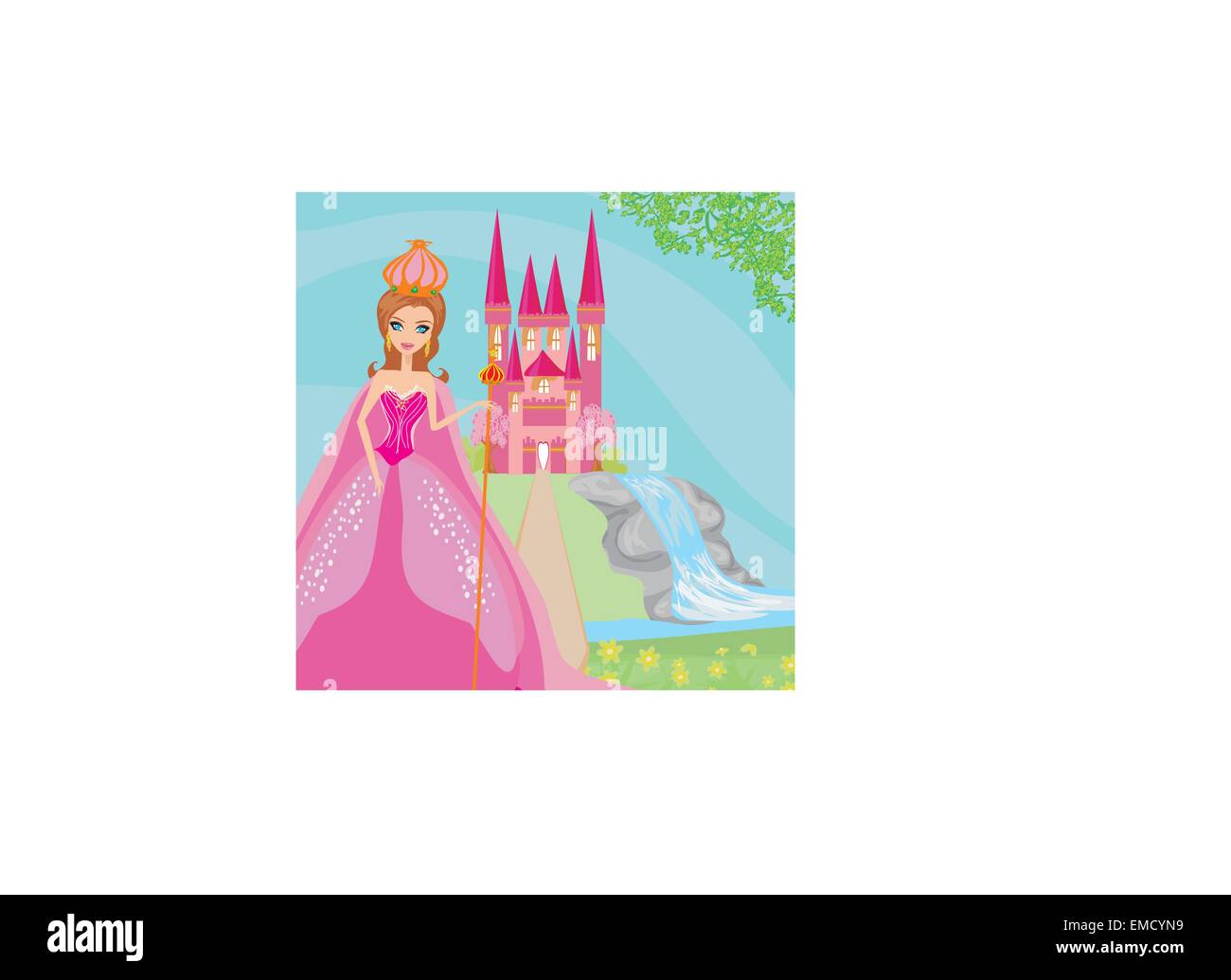 Beautiful young queen in front of her castle Stock Vector Image & Art ...