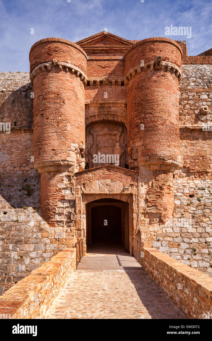 Entrance at Fort de Salses, Salses-le-Chateau, Languedoc- Rousssillon, Pyrenees-Orientales, France. Stock Photo