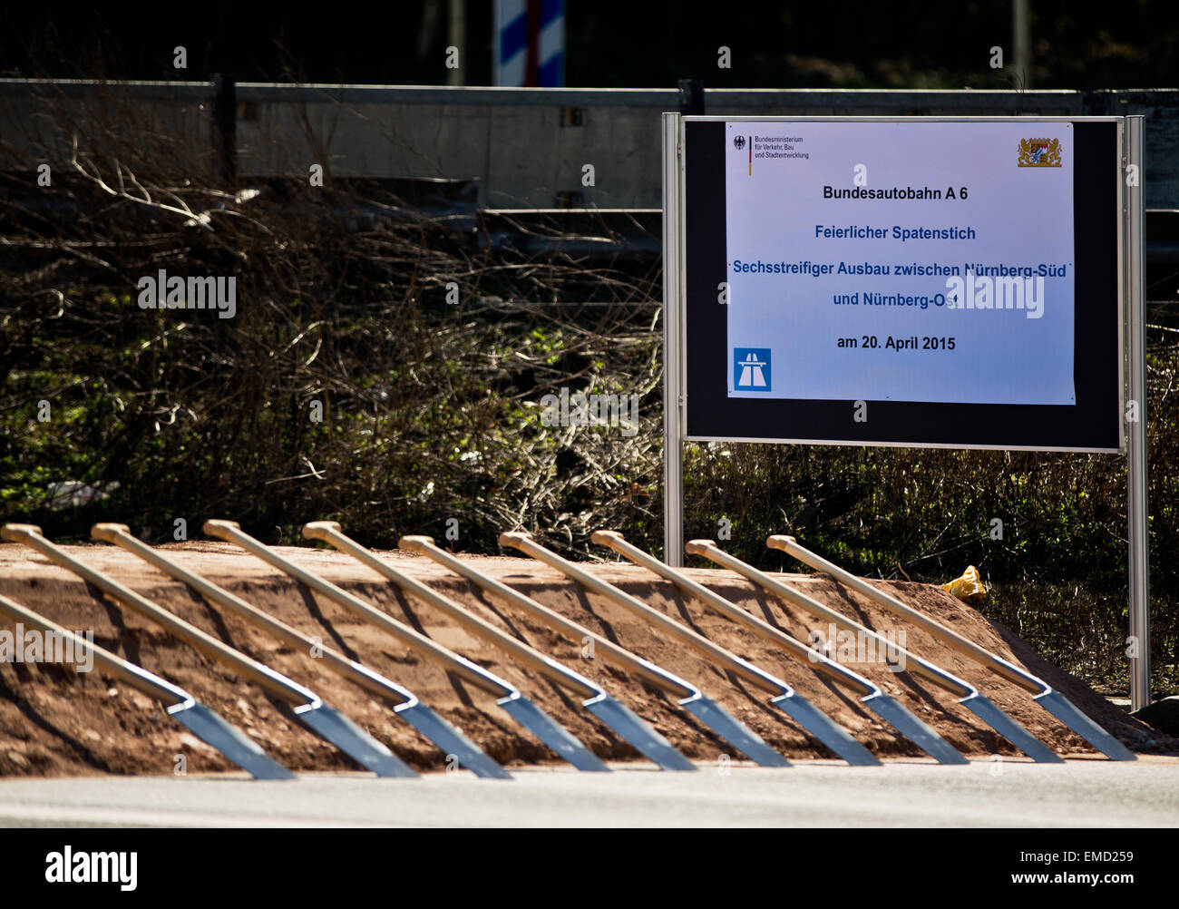 Spades are pictured prior to the groundbreaking ceremony of the six