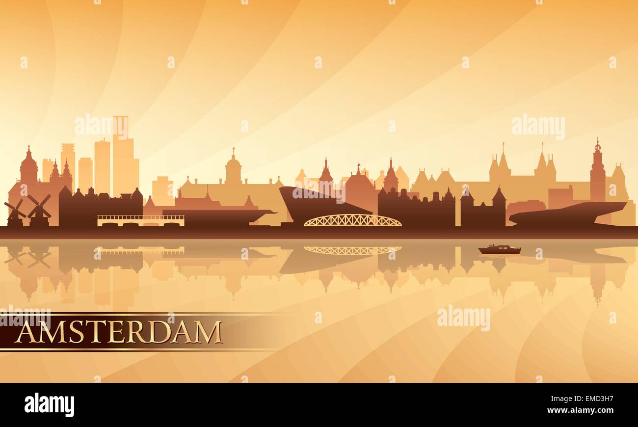 Amsterdam city skyline silhouette background Stock Vector