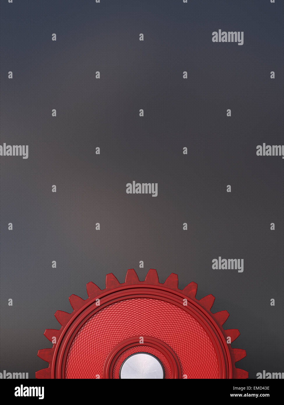 Red cogwheel in front of grey background, 3D Rendering Stock Photo