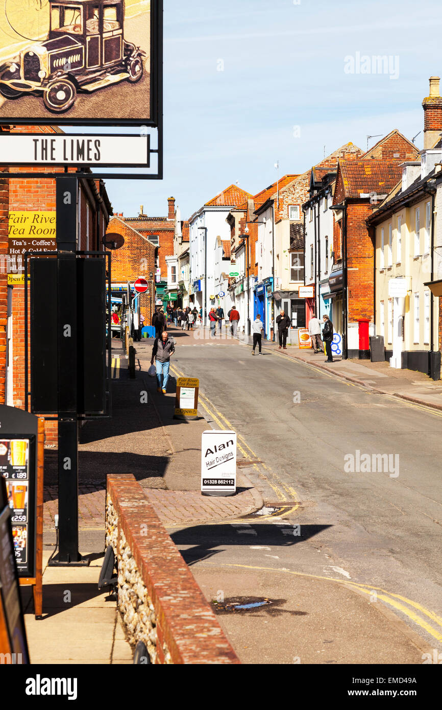 Fakenham market town street shops shoppers pedestrians tourists North