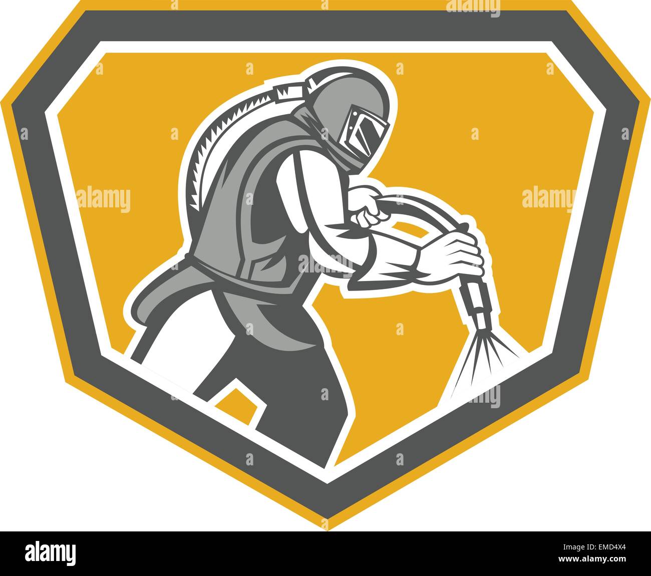 Sandblaster Sandblasting Hose Side Shield Retro Stock Vector Image