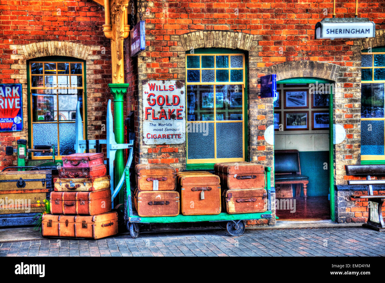Sheringham North Norfolk UK England luggage travel cases suitcases old nostalgic trunk Stock Photo