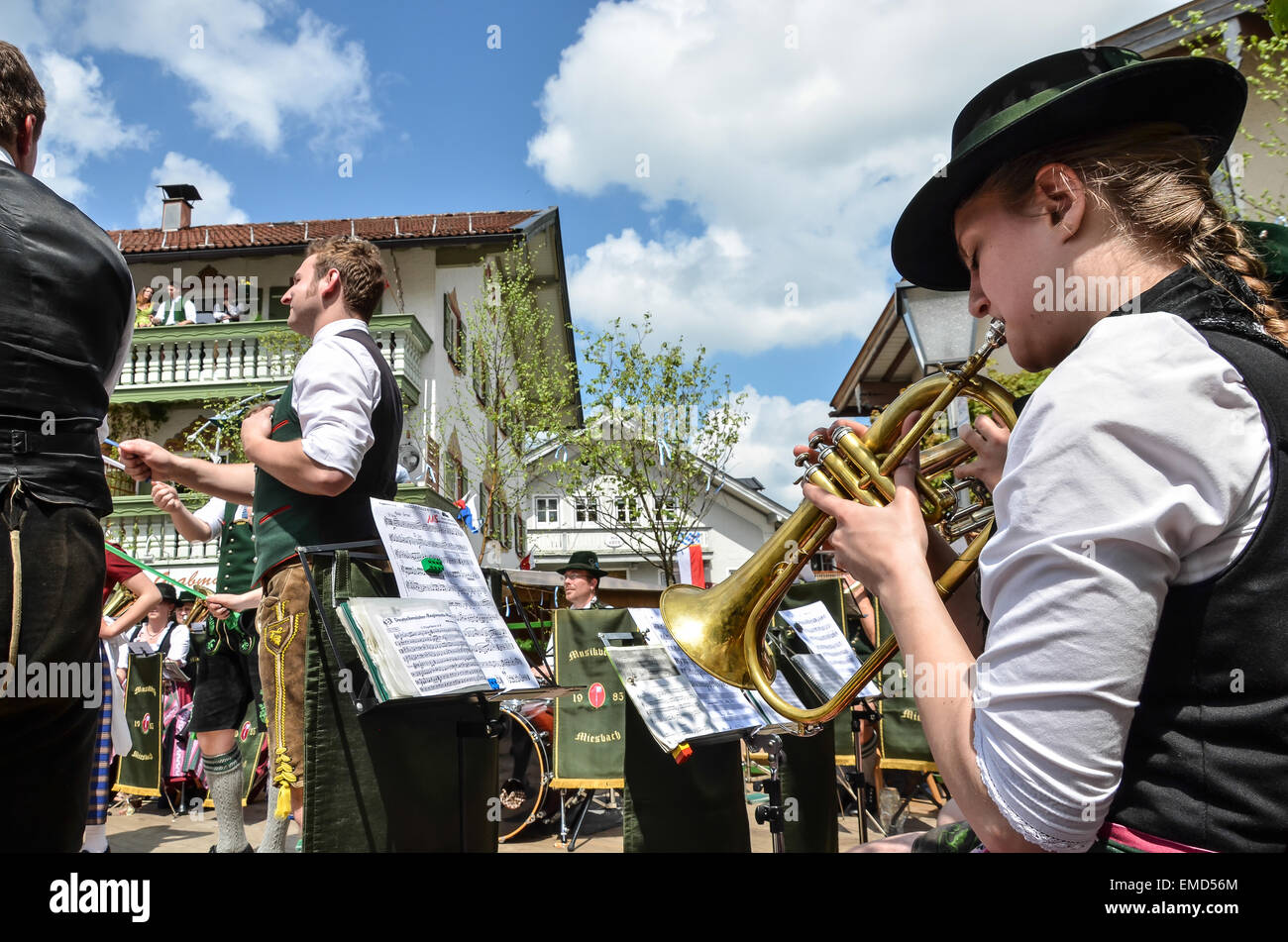 1st May maypole day tradition brass band at Miebach market square Stock Photo