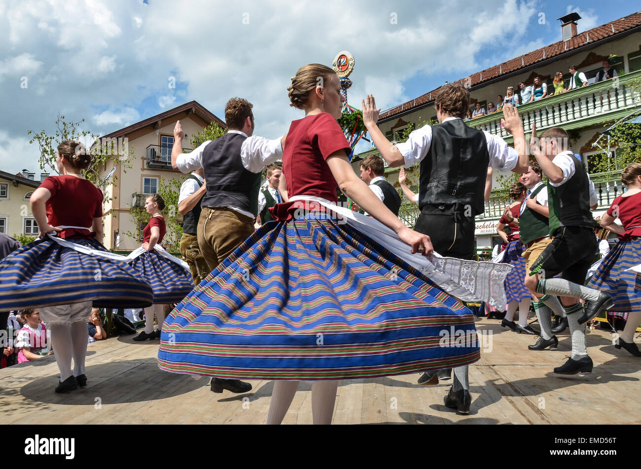 The Schuhplattler is a traditional folk dance popular in the Alpine regions  of Bavaria, here on the Market square of Miesbach Stock Photo - Alamy