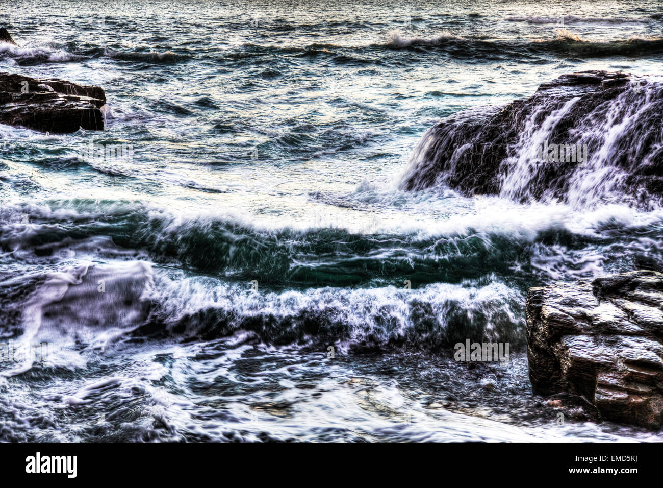 Cornwall rough seas sea coast Cornish tides coastal tide UK England