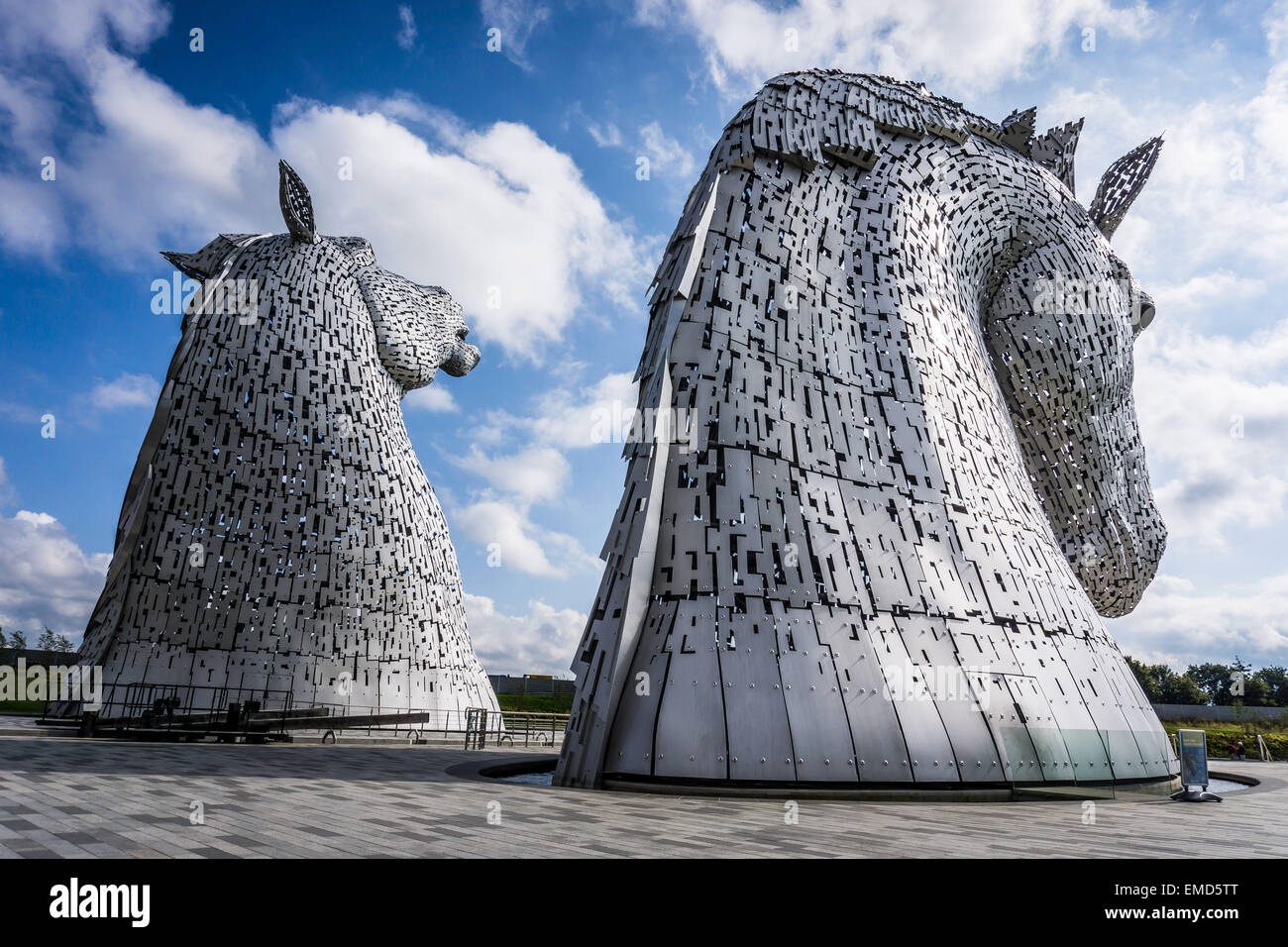 Dramatic daytime shot of the Kelpies horse head statues sculpture