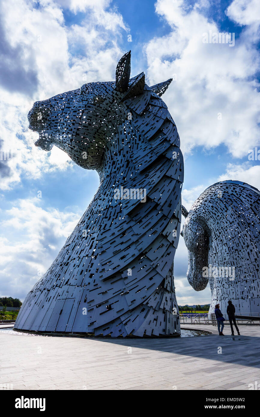 Dramatic daytime shot of the Kelpies horse head statues sculpture in