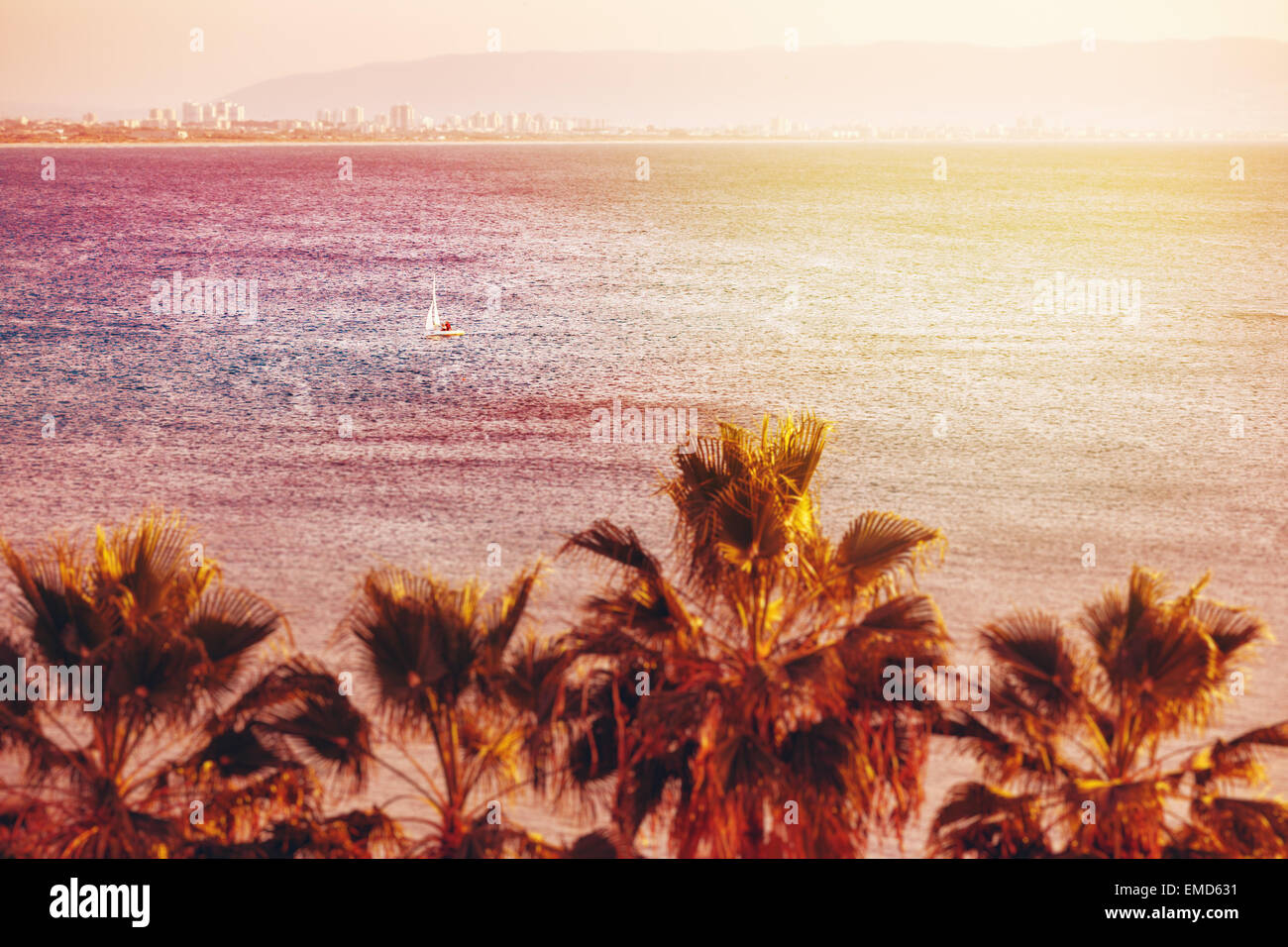 Sea View Background with Blurred TiltShift Effect. Image toned with