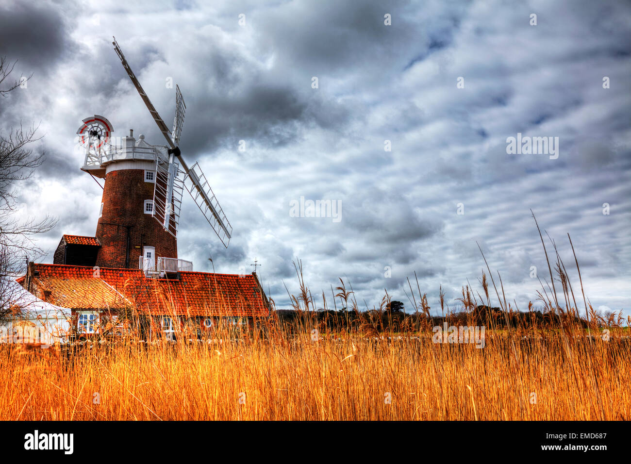 Cley next the sea windmill reed marshes marsh marshland land Norfolk UK