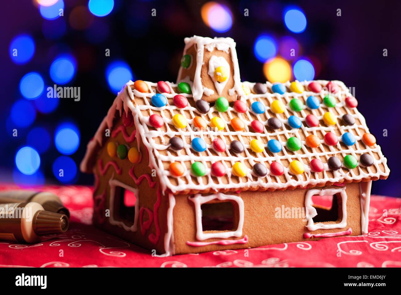 Gingerbread house decorated with colorful candies Stock Photo - Alamy