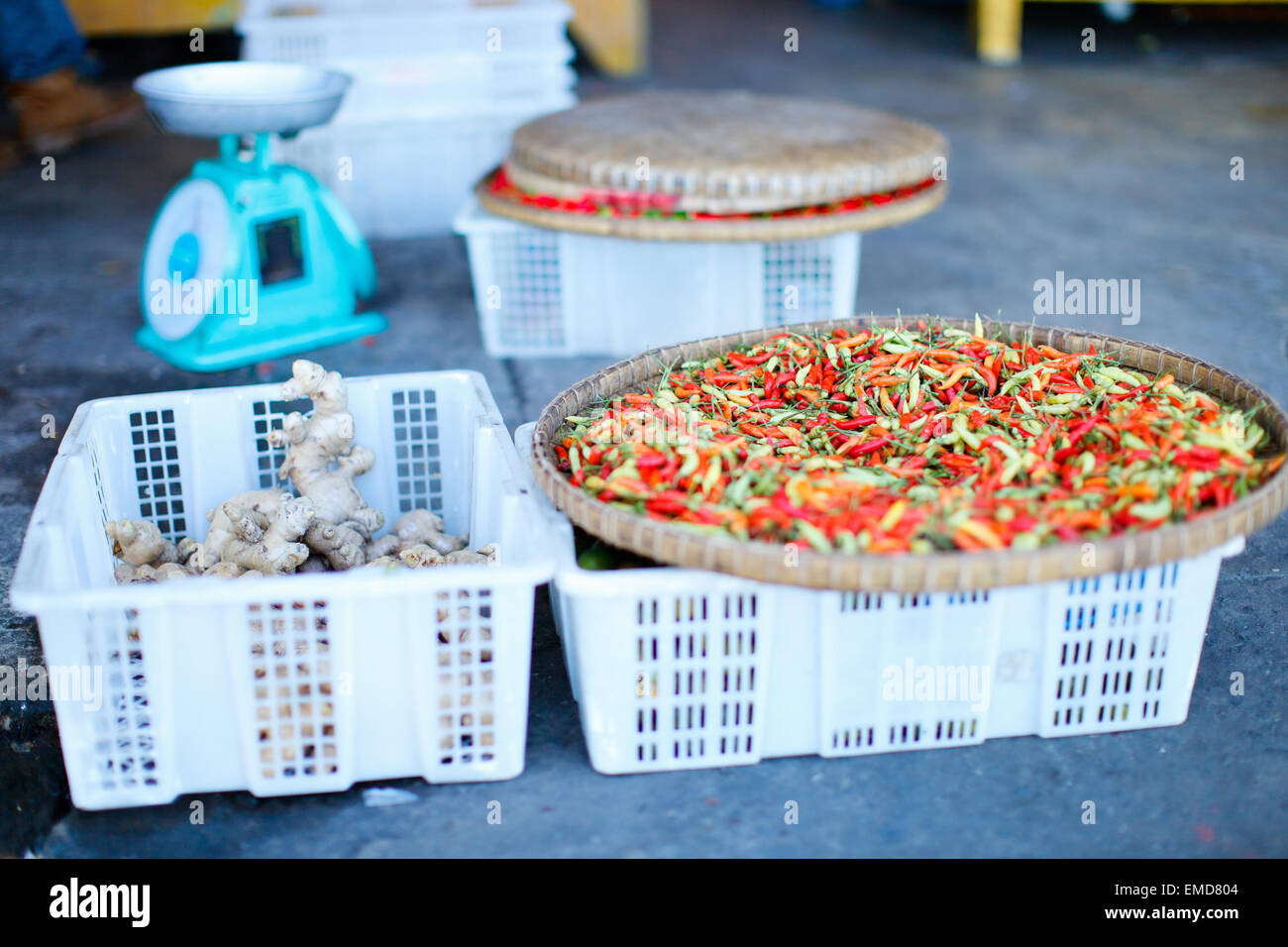 Chili peppers at market Stock Photo - Alamy