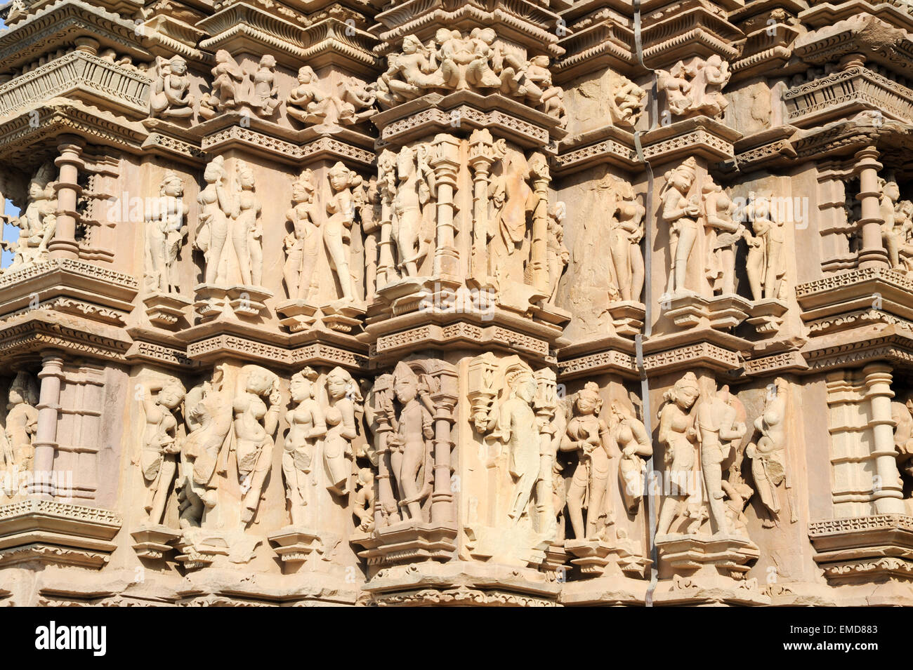 Detail of artwork at the Khajuraho temple on India Stock Photo
