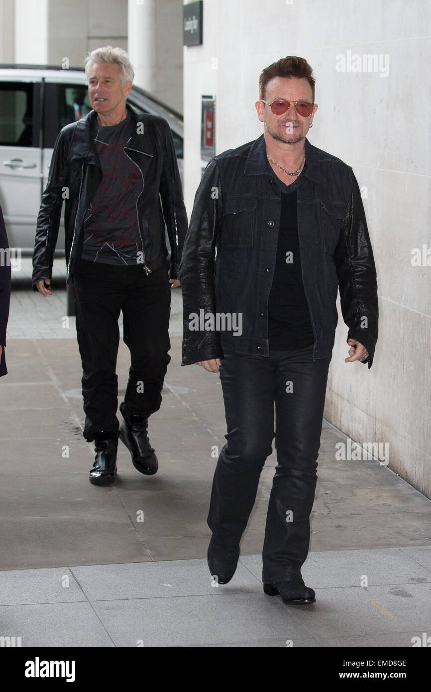 Rock band U2 arriving at the BBC Radio 1 studios  Featuring: Adam Clayton,Bono,U2 Where: London, United Kingdom When: 16 Oct 2014 Stock Photo