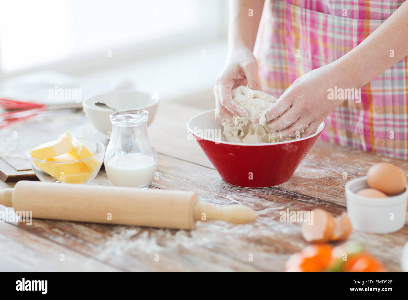 close up of female hands kneading dough at home Stock Photo - Alamy