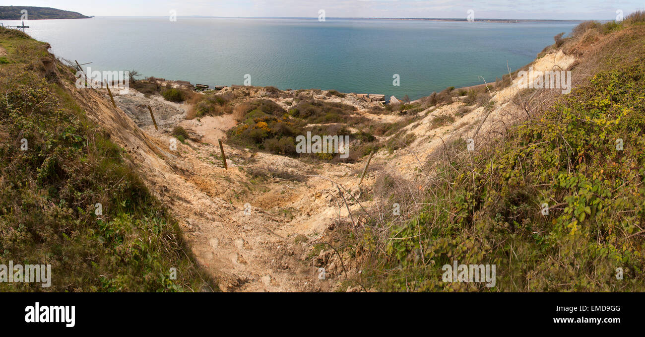 large landslip, erosion, Totland Bay, The Needles, Isle of Wight, England, UK, Stock Photo