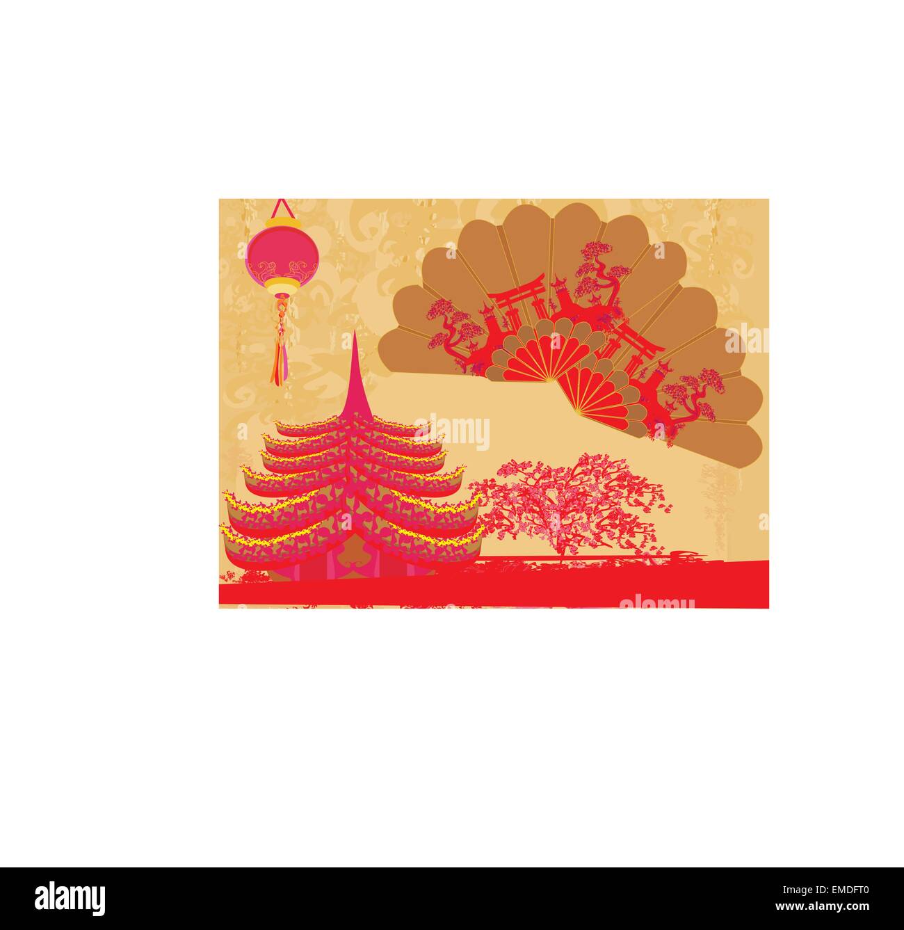 Decorative Traditional lanterns ,Chinese landscape and beautiful Stock Vector