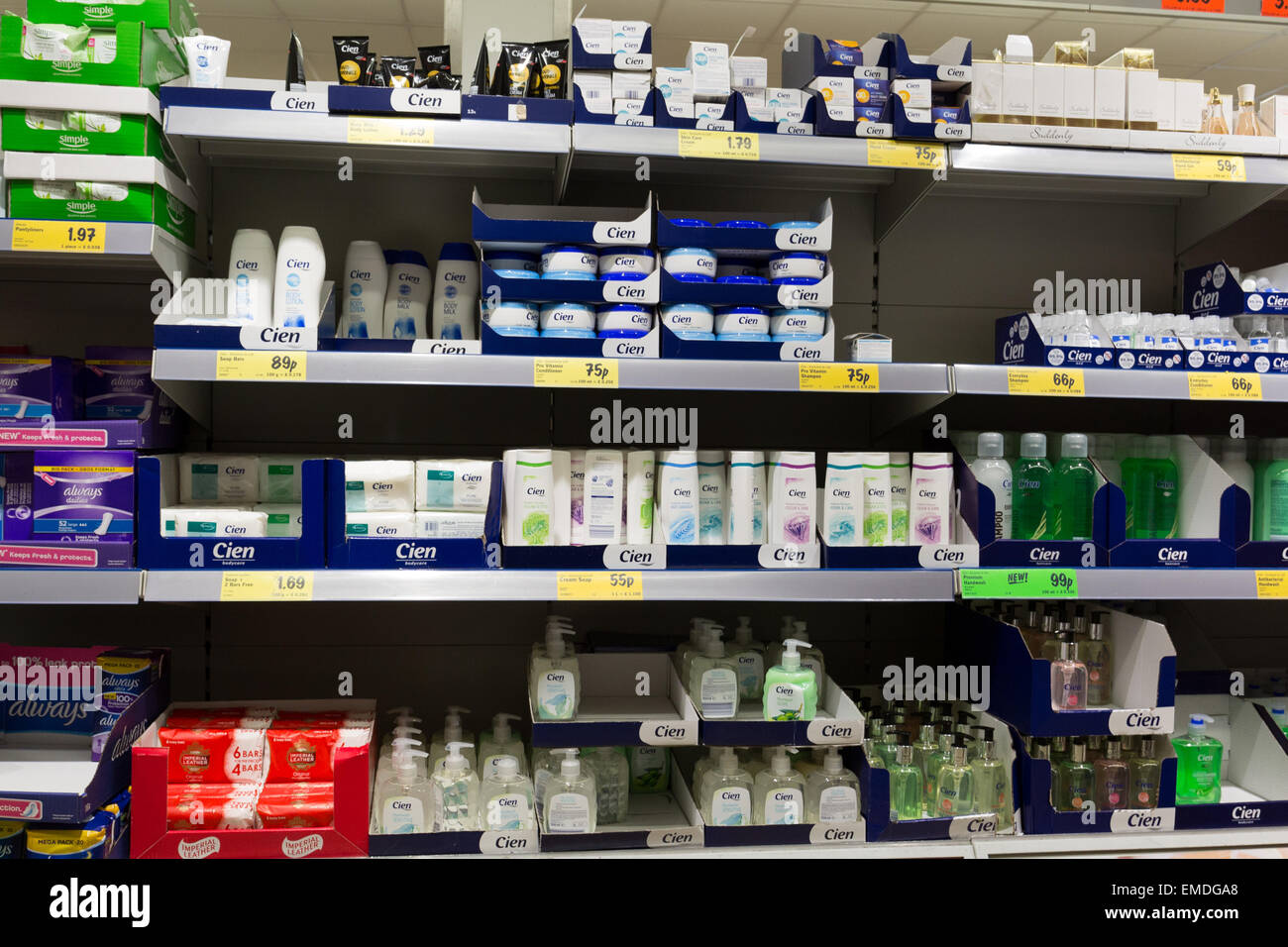 Lidl own brand Cien beauty products on a shelf in a Lidl store in London Stock Photo