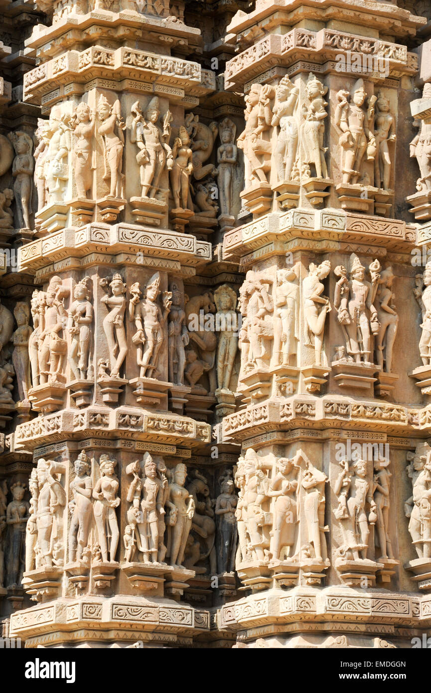 Detail of artwork at the Khajuraho temples on India Stock Photo