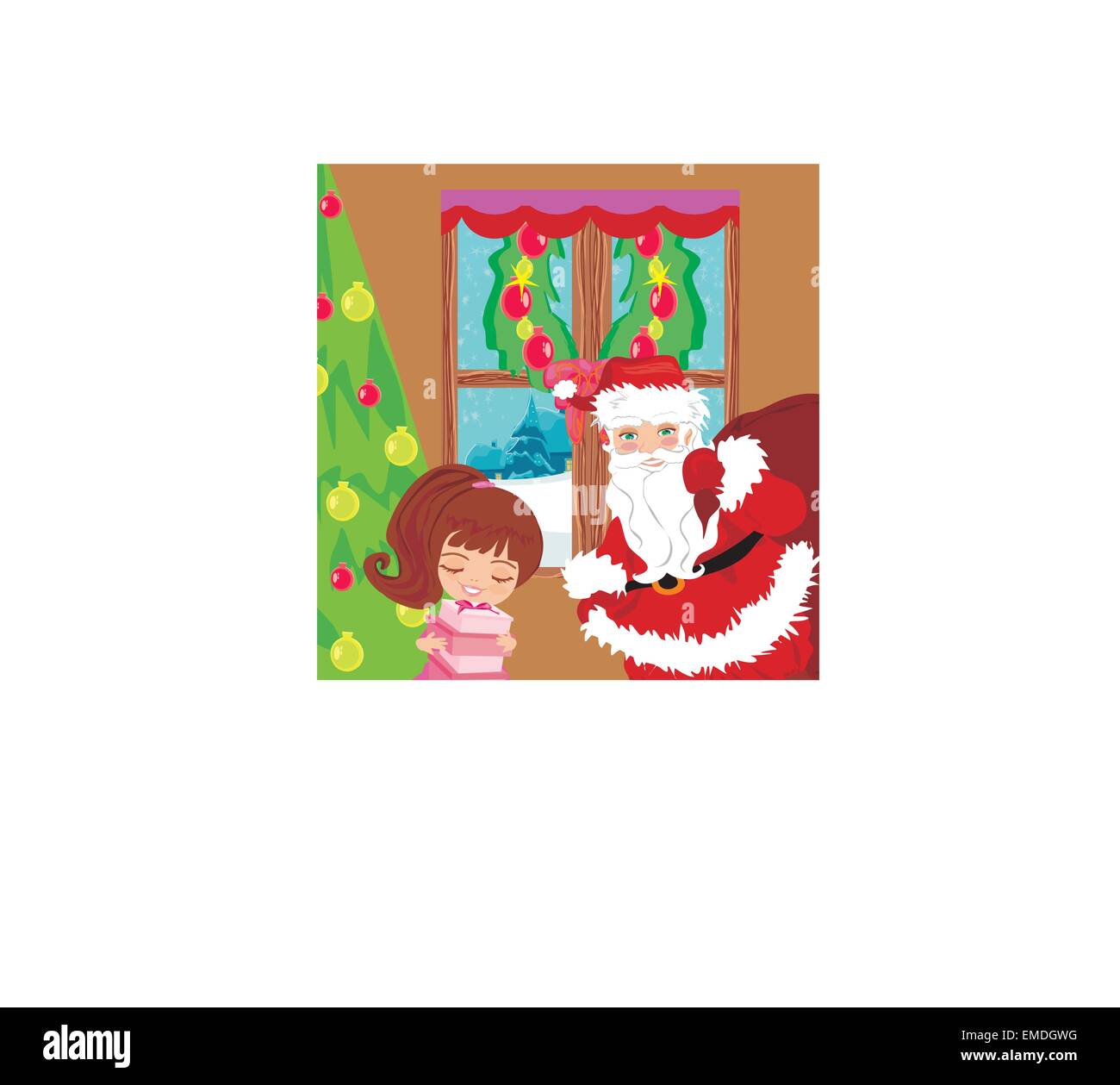 Happy little girl holding a gift from Santa Claus Stock Vector Image ...