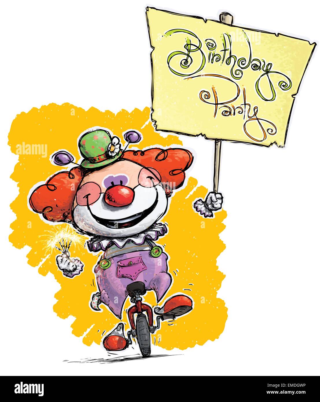 Clown on Unicycle Holding a Birthday Party Placard Stock Vector