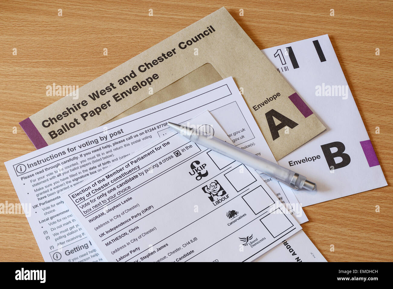 UK General Election on 7th May 2015. Postal voting forms have been sent out for the City of Chester constituency. Stock Photo