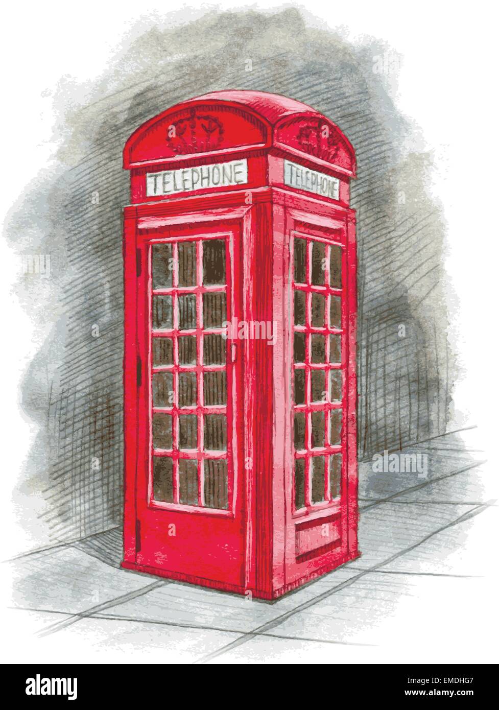 English telephone box drawn by hand Stock Vector Art & Illustration