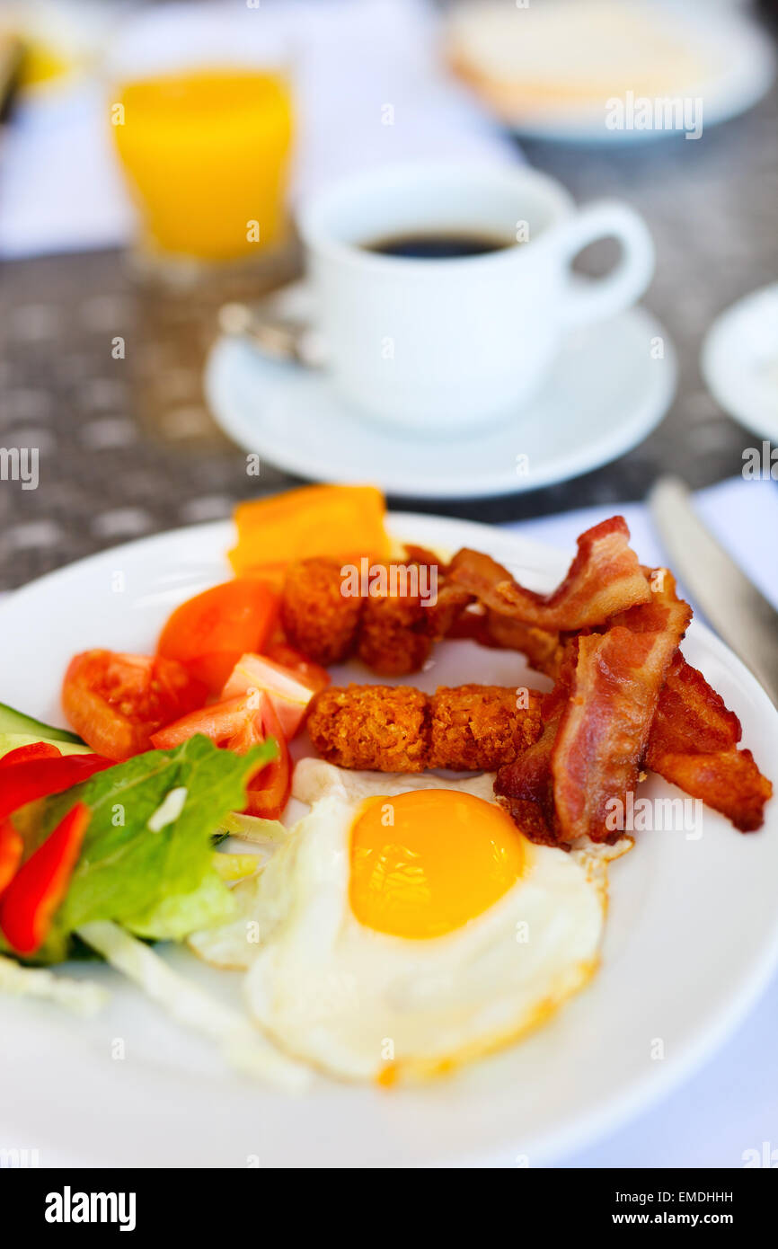 Breakfast with fried eggs Breakfast with omelet Stock Photo - Alamy