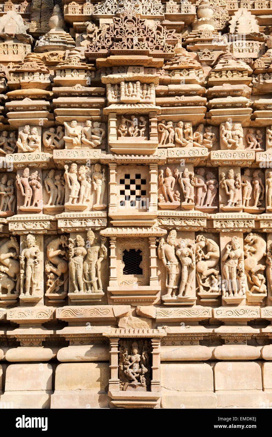 Detail of artwork at the Khajuraho temple on India Stock Photo Alamy